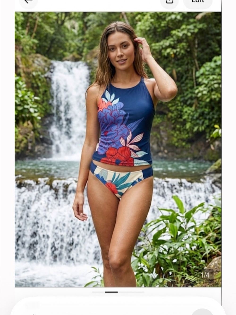 Avia  Floral Reversible Swim suit  in Navy, Cream & Coral size lrg